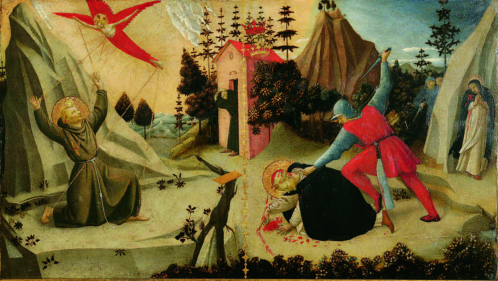 Fra Angelico, Stigmatizacija svetog Franje Asiškog i smrt svetog Petra Mučenika, 1430–40., tempera na dasci, 24,3 x 43,8 cm, Strossmayerova galerija starih majstora HAZU, inv. br. SG-34