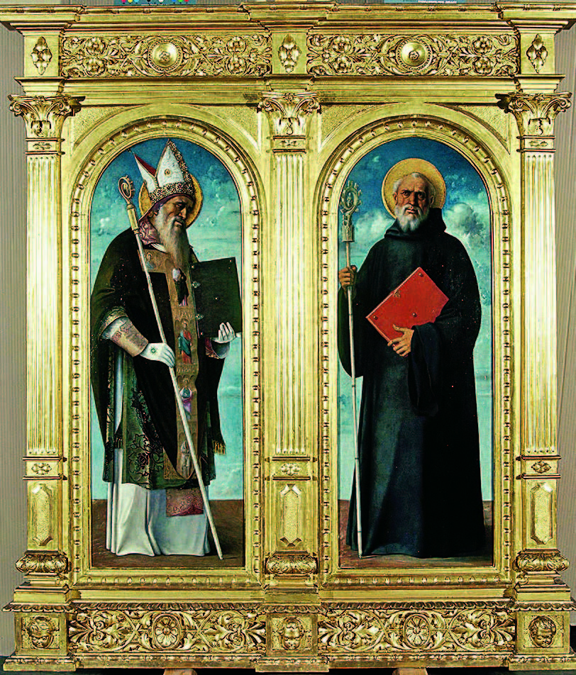 Giovanni Bellini, Sveti Augustin i Sveti Benedikt, oko 1490., tempera na dasci, svaka 108,7 x 42,3 cm, Strossmayerova galerija starih majstora HAZU, inv. br. SG-243